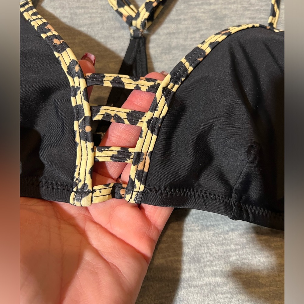 Live Life On The Beach 2 piece bikini women’s M‎ strappy black leopard print new - Picture 8 of 13